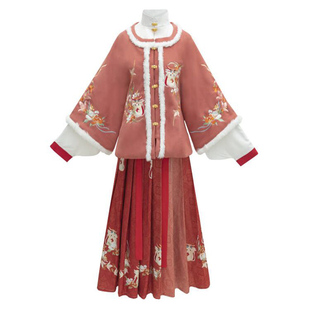 国风原创明制汉服女冬季拜年服日常立领对襟半臂短袄加绒加厚全套