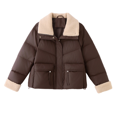 女士短款保暖pu皮羽绒服