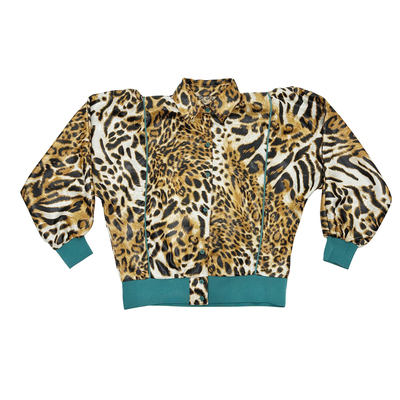 西子瓦复古古着vintage风早古豹纹垫肩羊腿袖衬衣上衣薄外套女