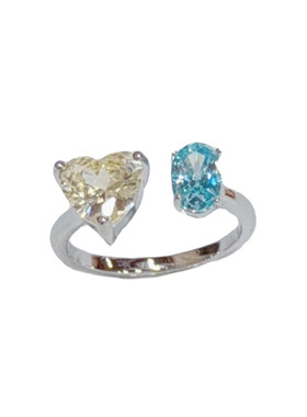 法式轻奢镶钻爱心蓝色开口戒指