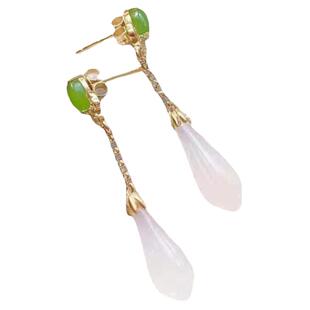 天然和田玉白玉兰花耳坠气质长款超仙花朵耳环女款925银翡翠耳饰