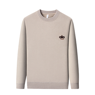 冬季新款男士加绒内里保暖毛感圆领雪尼尔卫衣男士针织厚款打底衫