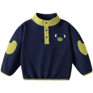 MQDmini男童加绒卫衣2025新款冬季儿童立领上衣宝宝保暖内搭童装