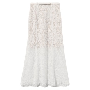 self-portrait 2025早春纯净白气质通勤蕾丝鱼尾半身长裙