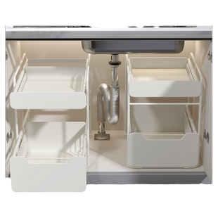 厨房橱柜拉篮下水槽置物架多功能家用碗碟调料收纳抽拉式分层架子