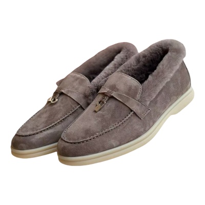 外贸鼎版羊皮毛一体一脚蹬乐福鞋