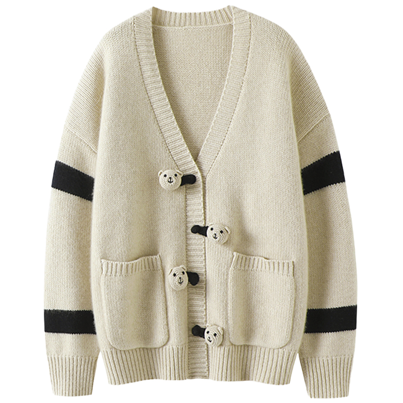 仙女在人间！加厚100%纯山羊绒衫女纯羊绒毛衣小熊针织开衫外套