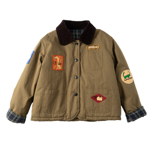 LEOOHOOLE | 哦哦乐 贴布绣复古翻领格子杜邦棉25冬儿童外套棉服