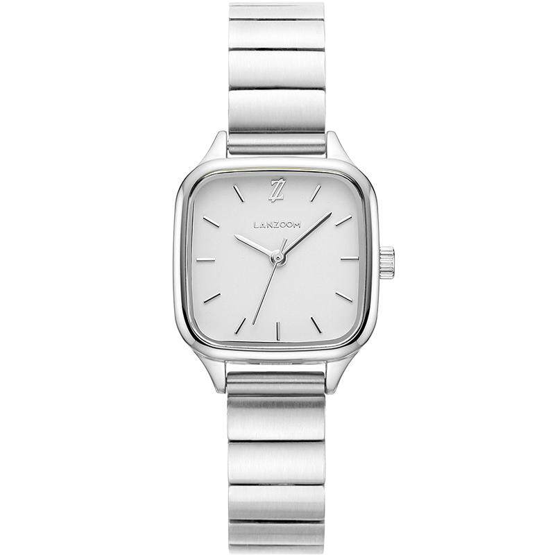德国LANZOOM蓝族白银小方块女士手表女款时尚小方表送女友礼物