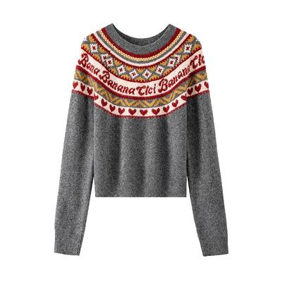 bananacici费尔岛提花撞色毛衣