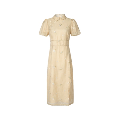 白鹿语国风刺绣复古开叉改良旗袍