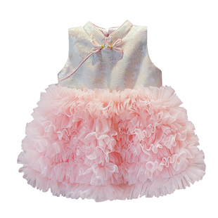 周岁女宝宝礼服秋冬2026套装生日蓬蓬裙子套装粉色衣服公主裙女童