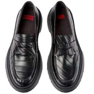 Camper看步女鞋Walden黑色复古英伦厚底乐福鞋增高软底休闲皮鞋