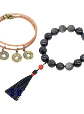 盗墓笔记周边衍生吴邪同款银曜石流苏手串手链男女学生礼物