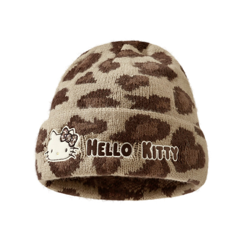 三丽鸥HelloKitty豹纹针织帽女冬