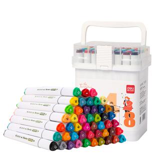 得力马克笔食品级水彩笔可水洗24色双头马克笔水性亲肤配方小学生专用美术幼儿园画画不透色48色涂鸦