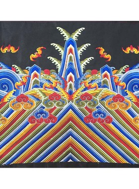 蓝色祥瑞长款裙摆彩云浪纹刺绣