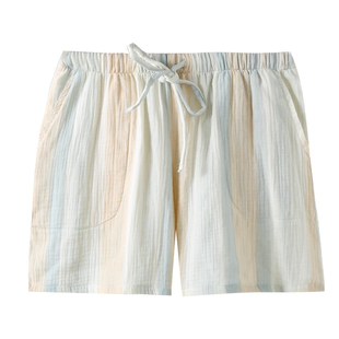 水洗棉睡裤女夏季纯棉纱布甜美条纹婴儿棉短裤泡泡纱家居裤可外穿