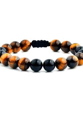 自营 Crucible 洛杉矶虎眼石和黑色玛瑙抛光珠可调节手链（10 毫-