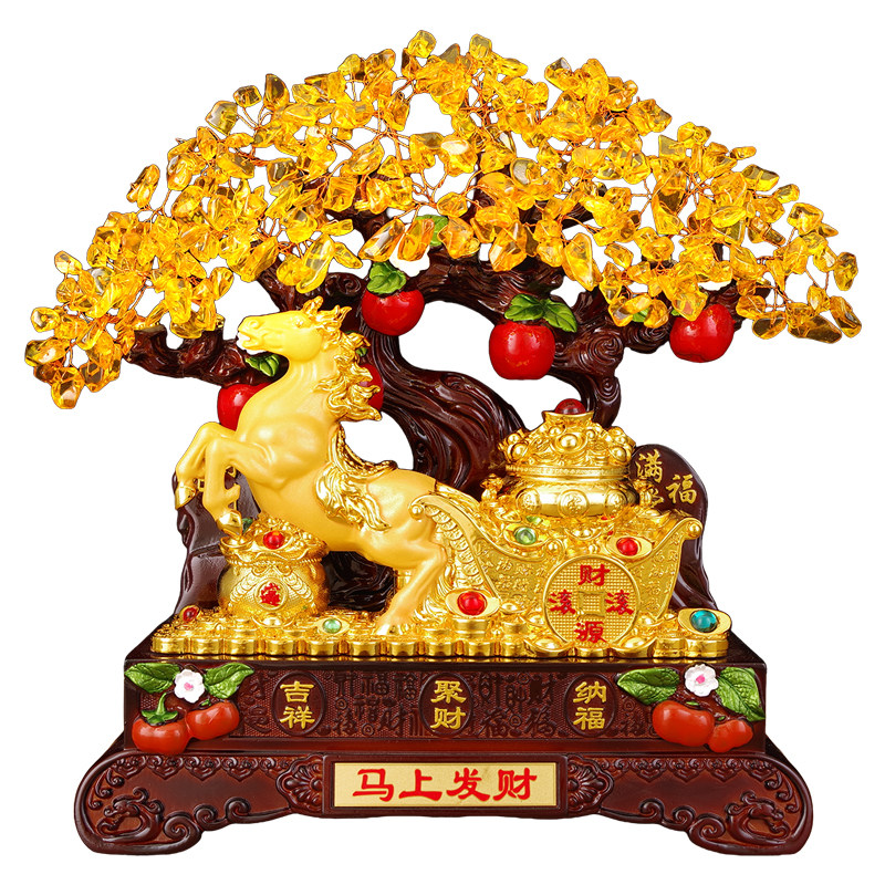 招财马摆件马上发财水晶树