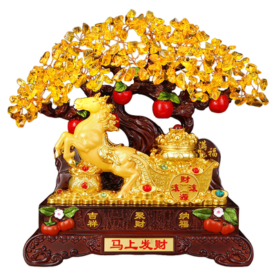 招财马摆件马上发财水晶树
