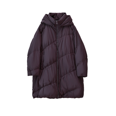 云朵面包女中长款连帽鸭绒羽绒服