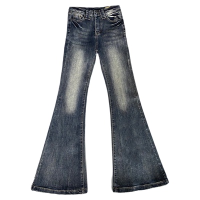 高腰压褶微喇牛仔裤女