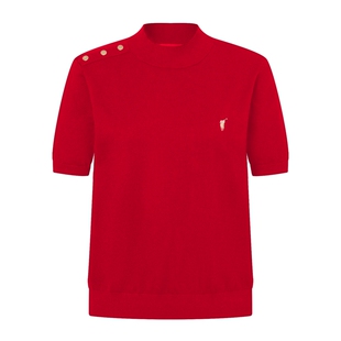 POLOWALK女士短袖针织衫2026夏装半高领针织T恤显瘦气质上衣