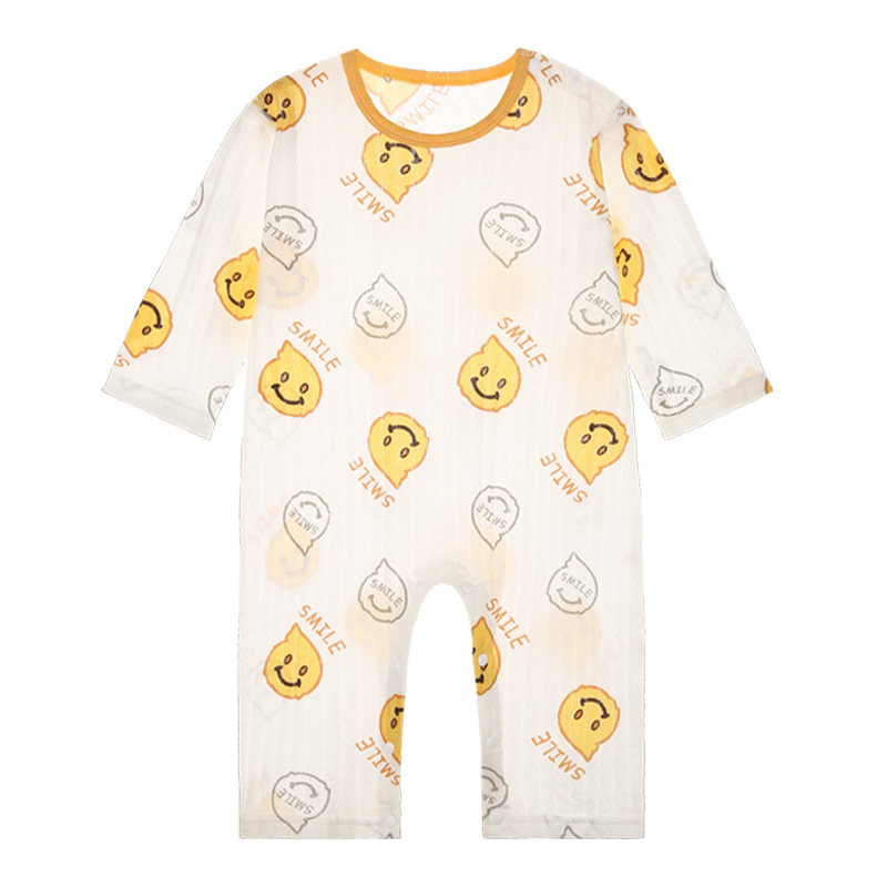 婴儿连体衣夏季薄款空调服宝宝纯棉睡衣新生儿夏天装衣服长袖套装