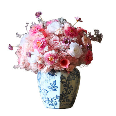 大丽花马蹄莲蔷薇玫瑰桃粉永生花