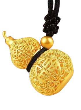官方正品24纯黄金色葫芦吊坠男女款镂空招财福运葫芦挂坠送礼物