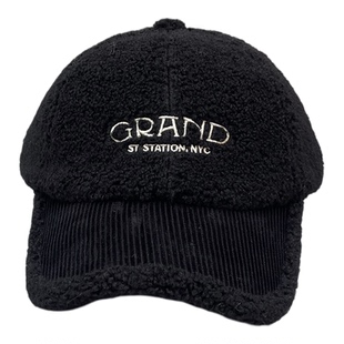 韩国款羊羔毛棒球帽女冬季保暖百搭时尚字母刺绣鸭舌帽显脸小帽子