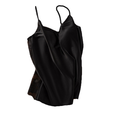 真丝V领文胸美背一体吊带 桑蚕丝超薄弹力缎大A摆宽松背心