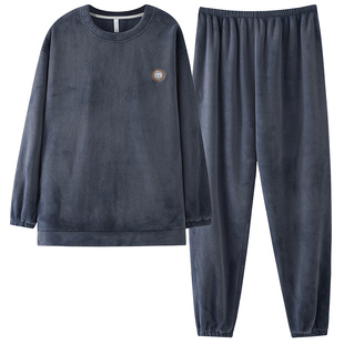 2025新款珊瑚绒男士睡衣秋冬季加绒加厚法兰绒冬天男款休闲家居服