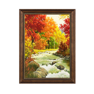 欧式风景油画餐厅背景墙过道走廊玄关挂画美式流水生财客厅装饰画