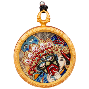 西藏纯手绘菩提叶唐卡吊坠项链扎基拉姆绿度母文殊财神热贡嘎乌盒