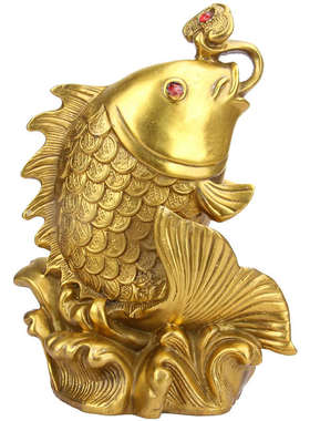 百财如意鱼铜鲤鱼摆件铜鱼摆件 铜聚宝盆鱼 铜鱼龙门摆件年年有鱼