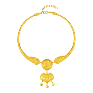 潮宏基传家宝足金项圈黄金颈饰长命锁包宝宝儿童周岁新生礼盒计价