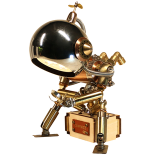 机械党 机器人卧室床头台灯电脑桌面摆件房间氛围灯金属成品模型