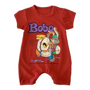 婴儿夏季洋气连体衣夏天男宝宝满月周岁短袖衣服薄款夏装超萌爬服