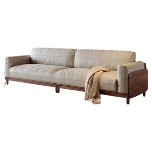 顾家家居实木北美黑胡桃木实木简约轻奢家用客厅头层真皮直排沙发