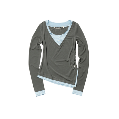 25春夏撞色假两件套头衫设计师