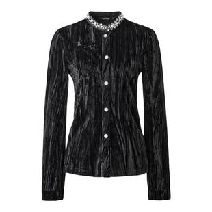 颜域丝绒黑色女士衬衫2025新款冬季上衣法式复古衬衣收腰显瘦小衫