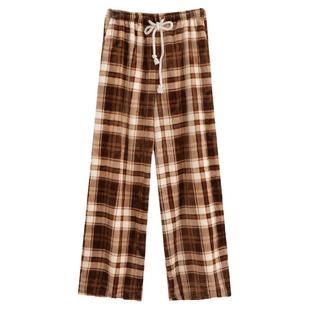 法兰绒情侣睡衣女秋冬款加绒男冬季家居服上衣单件格子睡裤家居裤