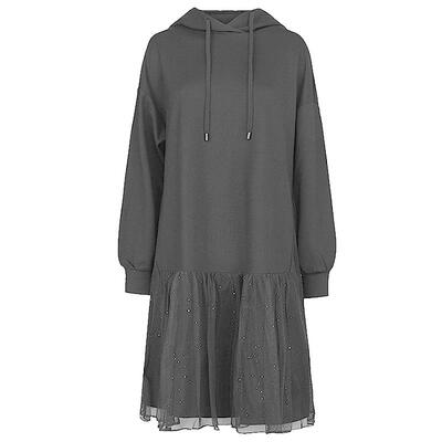 sdeer圣迪奥女装抽绳连帽网纱拼接卫衣连衣裙S234Z1265