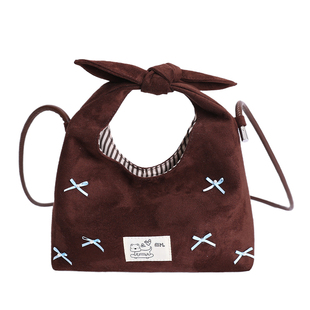 韩系学院风复古手拎包包女式2025新款秋冬单肩包小众麂皮绒斜挎包