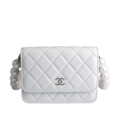 9新CHANEL香奈儿MINI WALLET ON CHAIN 白牛皮斜挎二手奢侈品包包