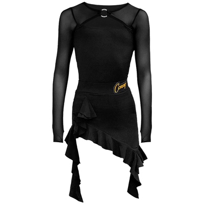 CONNY拉丁舞服女儿童舞蹈训练功服网纱长袖上衣半身裙表演出套装