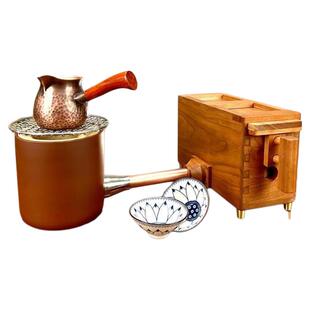 风箱围炉煮茶炭炉套装纯手工樱桃木老式迷你手拉小风箱紫铜罐茶壶