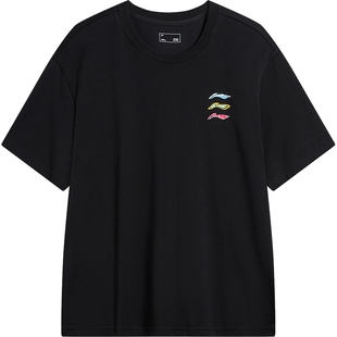 李宁短袖男春夏男装运动上衣薄款衣服宽松半袖吸汗透气黑色T恤男